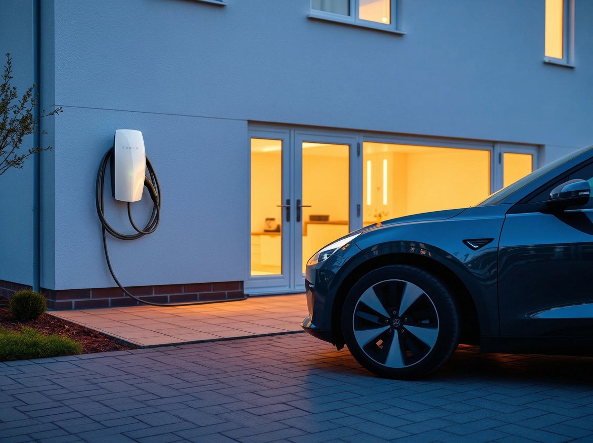 Electric car charging on a UK driveway