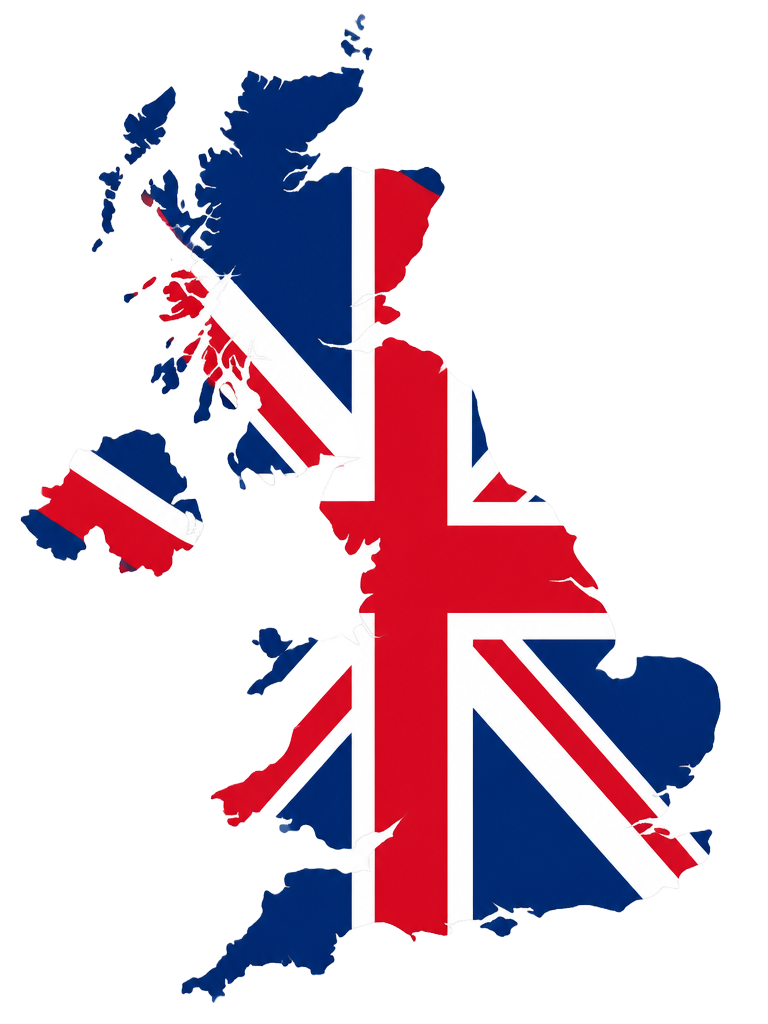 Map of the United Kingdom filled with the Union Jack flag, showing DCL Renewables nationwide coverage